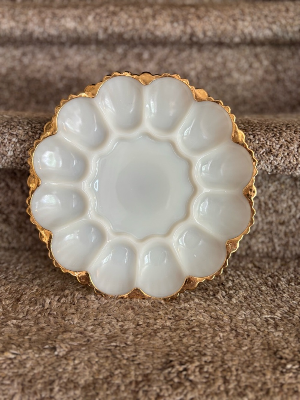 White and Gold Ceramic Deviled Egg Serving Platter